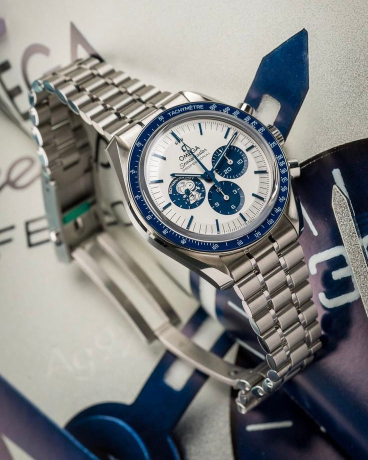 Ômega Speedmaster Silver Snoopy Pulseira de Aço Inoxidável