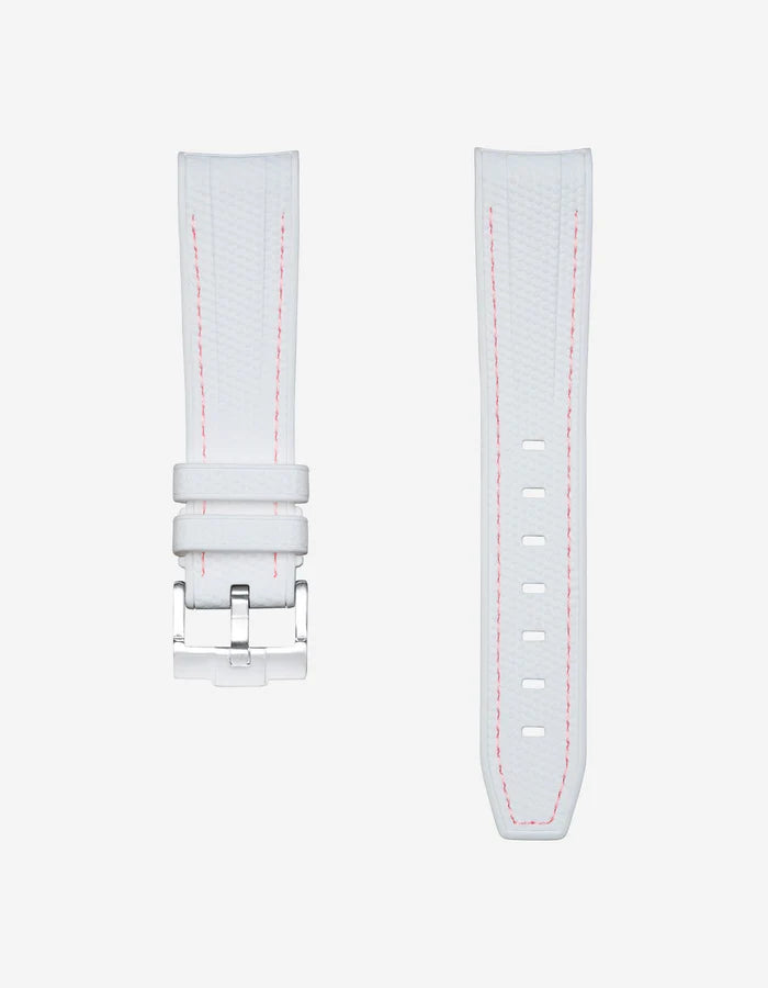 Pulseira de borracha curva premium - pontos brancos e rosa