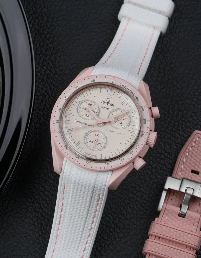 Pulseira de borracha curva premium - pontos brancos e rosa