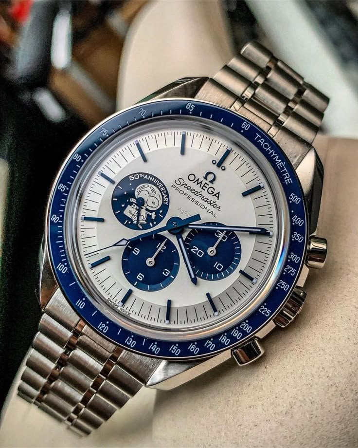 Ômega Speedmaster Silver Snoopy Pulseira de Aço Inoxidável